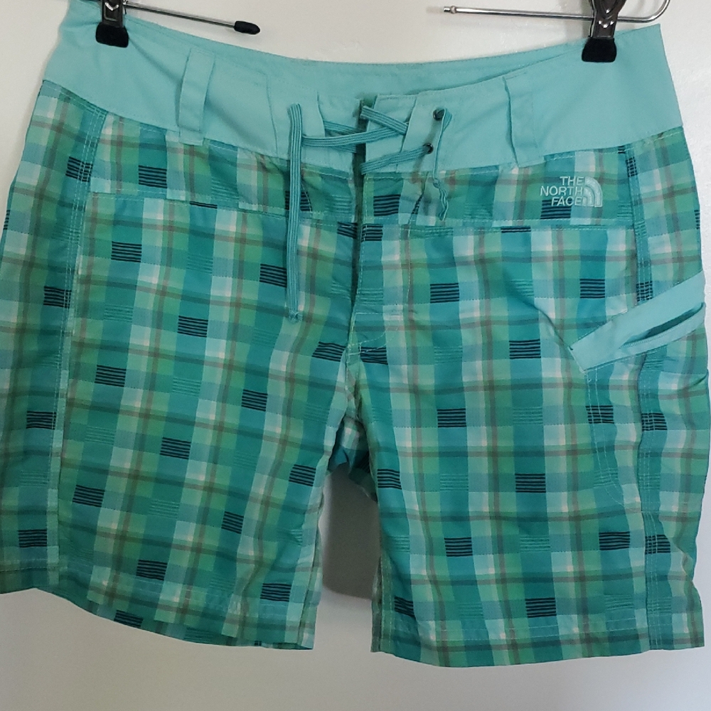 The North Face Aqua and Green Plaid Shorts